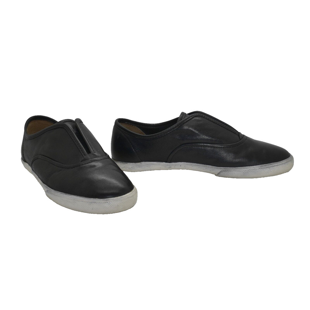 B0 Auth FRYE Mindy Black Leather Slip On Flat Shoes 3472364-BLK Size 7.5 M